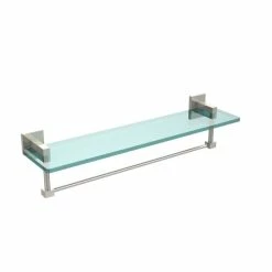 Buy 🥰 Allied Brass Montero Collection 22-inch Glass Vanity Shelf With Integrated Towel Bar - 22" Unlaquered Brass 🔔