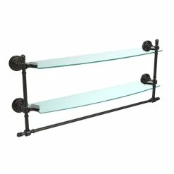 Outlet 🤩 Allied Brass Retro Dot Collection 24-inch Two Tiered Glass Shelf With Integrated Towel Bar ⌛