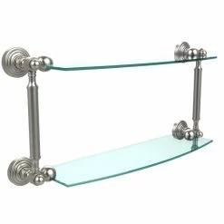 New 👏 Allied Brass Waverly Place Collection 18-inch 2-tiered Glass Shelf - 18"W X 5"H Antique Pewter 🤩