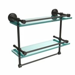 Wholesale 🌟 Allied Brass Dottingham 16-inch Gallery Double Glass Shelf With Towel Bar 🤩