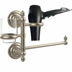 Outlet 🎉 Allied Brass Que New Collection Hair Dryer Holder And Organizer Satin Brass 🥰